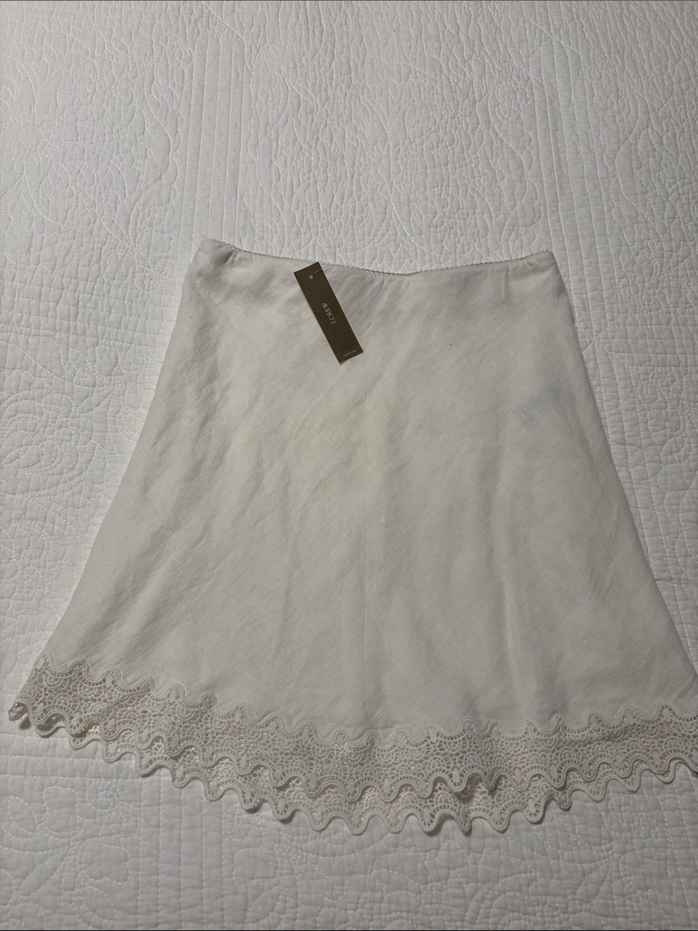 J. Crew White Lace-Hem A-Line Linen  Skirt